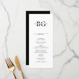Elegant White and Black Monogram Initials Wedding Menu