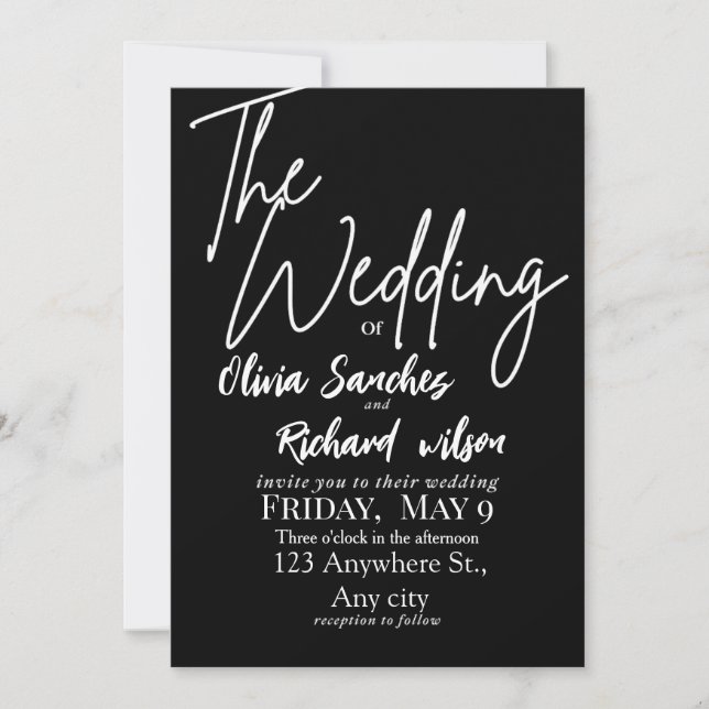 Elegant White and Black Simple Wedding  Invitation (Front)