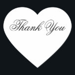 Elegant White and Black Wedding Thank You Heart Sticker<br><div class="desc">These elegant heart shaped thank you stickers in black on white will be the perfect touch to your thank you cards. Coordinates with our Elegant White & Black Heart Flourish Monogram wedding invitation suite designed by artist Susan Coffey.</div>
