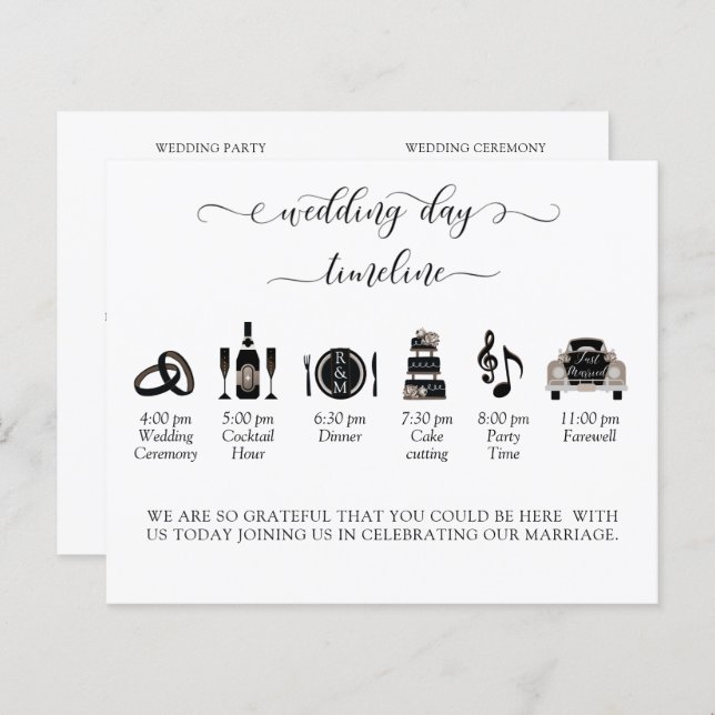 Elegant White and Black Wedding Timeline, Program (Front/Back)