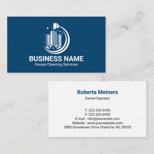 Elegant White and Blue Cleaning Service Business Card