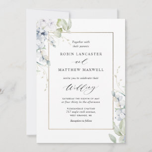 Elegant White and Blue Floral All in One Wedding Invitation