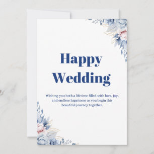 Elegant White and Blue Floral Happy Wedding Card