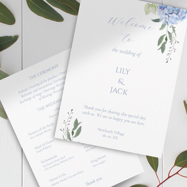 Elegant White and Blue Floral Hydrangea Program Programme (Creator Uploaded)