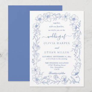 Elegant White and Blue Floral Wedding Invitation