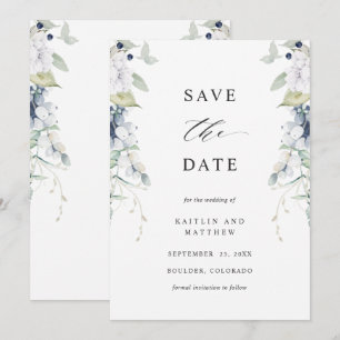 Elegant White and Blue Floral Wedding Save The Date