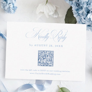 Elegant White and Blue Wedding RSVP Qr Code  Enclosure Card