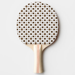 Elegant White and Brown Chequered Pattern Ping Pong Paddle