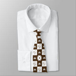 Elegant White and Brown Chequered Pattern Tie