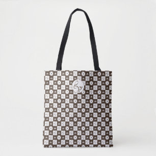 Elegant White and Brown Chequered Pattern Tote Bag