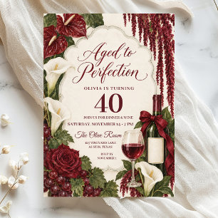 Elegant White and Burgundy Aged to Perfection Invitation