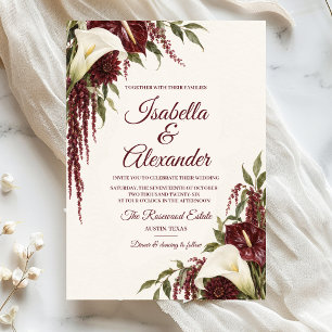 Elegant White and Burgundy Chateau Wedding Invitation