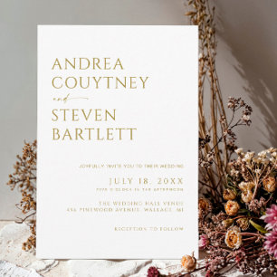 Elegant White and Champagne Neutral Wedding Invitation