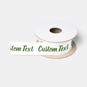 Elegant White and Dark Green Script Text Template Satin Ribbon