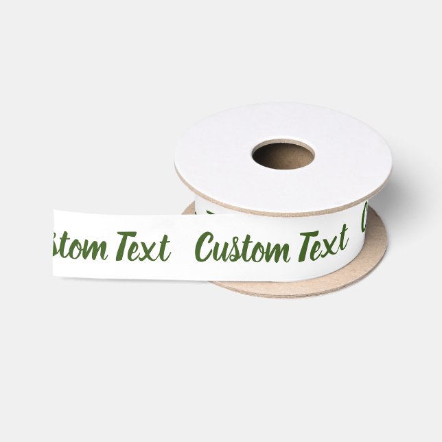 Elegant White and Dark Green Script Text Template Satin Ribbon (Spool)