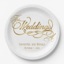 Elegant White and Faux Gold Calligraphy Wedding