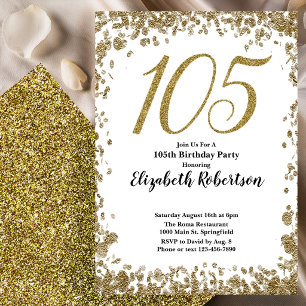Elegant White and Gold 105th Birthday Invitation