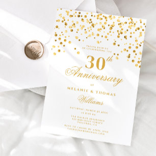 Elegant White And Gold 30th Wedding Anniversary Invitation