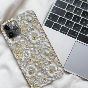 Elegant White and Gold 3D Floral Case-Mate iPhone Case