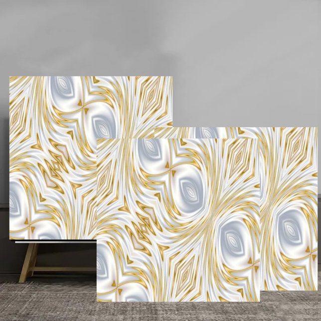 Elegant White and Gold Abstract Swirl Pattern Tile (Creator Uploaded)
