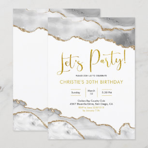 Elegant White and Gold Agate Let's Party Invitatio Invitation