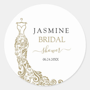 Elegant White and Gold Blush Gown Bridal Shower Classic Round Sticker