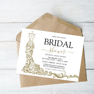 Elegant White and Gold Blush Gown Bridal Shower Invitation