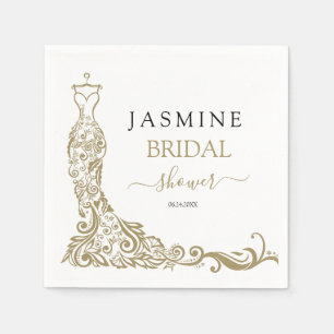 Elegant White and Gold Blush Gown Bridal Shower Napkin