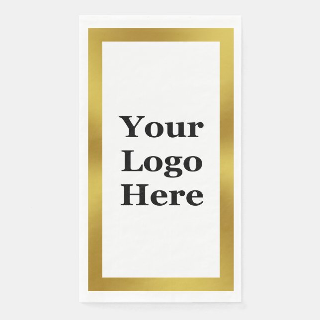 Elegant White and Gold Business Your Logo Here Napkin (Front)