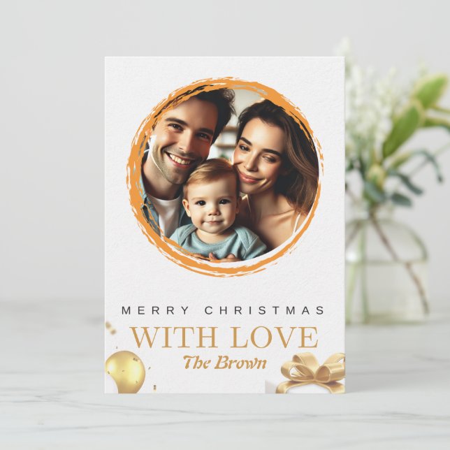 Elegant White and Gold Christmas Card with Love (Standing Front)