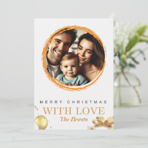 Elegant White and Gold Christmas Card with Love