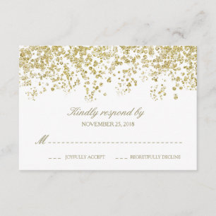 Elegant White and Gold Confetti Polka-Dots RSVP Card