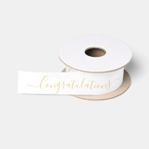 Elegant White and Gold Congratulations Satin Ribbon