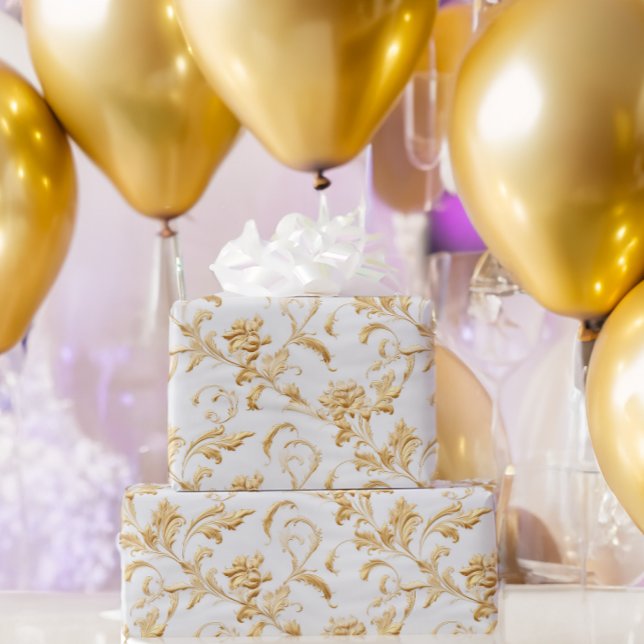  Elegant White and Gold Damask Gift  Wrapping Paper (Creator Uploaded)