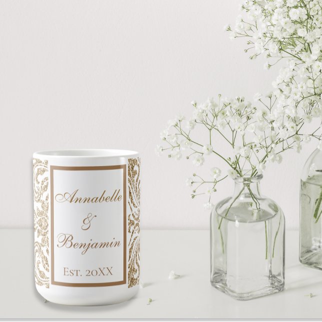 Elegant White and Gold Faux Glitter Wedding Coffee Mug (Creator Uploaded)