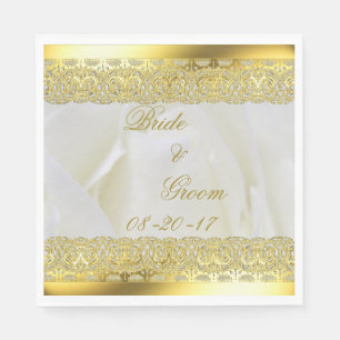 Elegant White and Gold Floral Rose Napkin