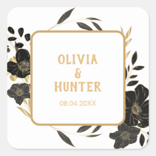 Elegant White and Gold Floral wedding Square Sticker