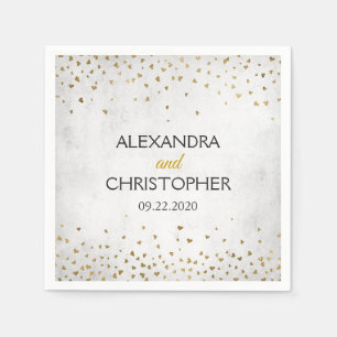 Elegant White and Gold Foil Confetti Wedding Napkin