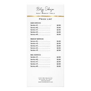 Elegant White and Gold Foil Rack Card Price List