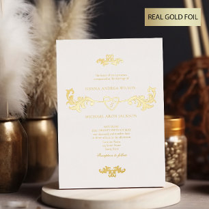 Elegant White and Gold Foil Wedding Invitation