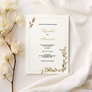 Elegant white and gold foliage Wedding  Invitation