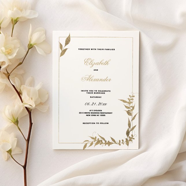 Elegant white and gold foliage Wedding  Invitation (Elegant white and gold foliage Wedding )