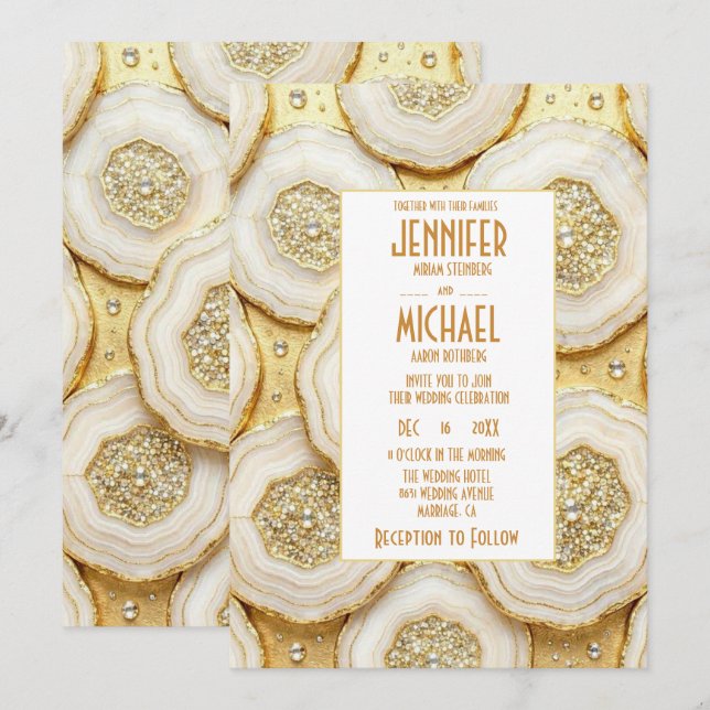 Elegant White and Gold Geode Wedding Invitations (Front/Back)