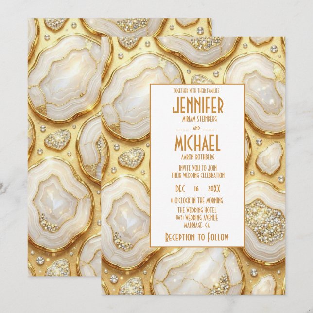 Elegant White and Gold Geode Wedding Invitations (Front/Back)
