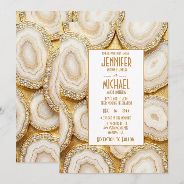 Elegant White and Gold Geode Wedding Invitations (Front/Back)