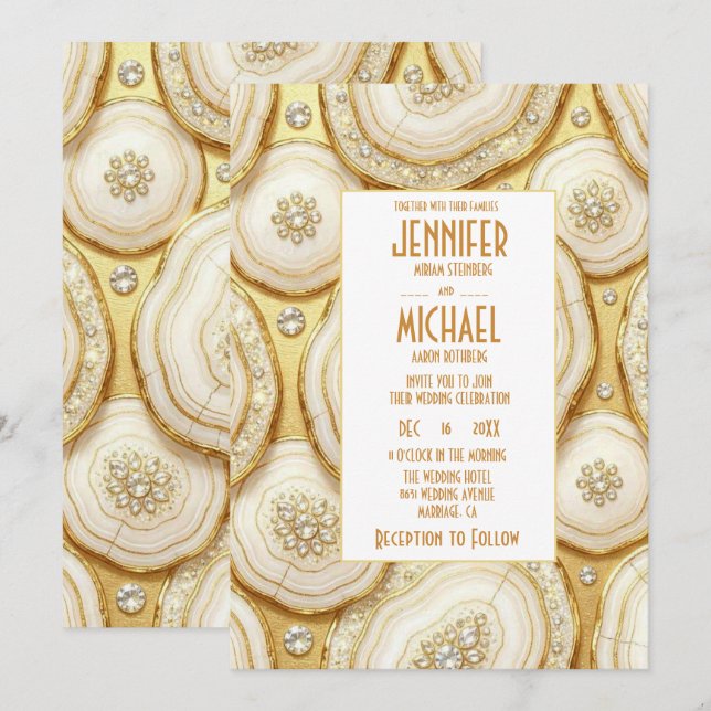 Elegant White and Gold Geode Wedding Invitations (Front/Back)