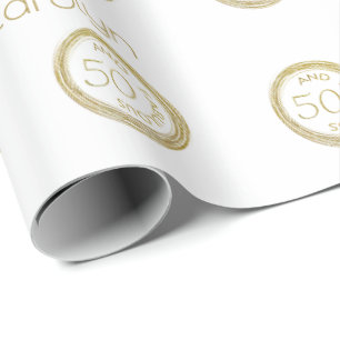 Elegant White and Gold Glitter 50 and Fabulous Wrapping Paper