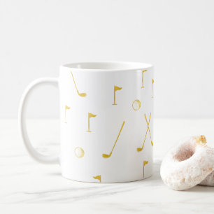 Elegant White And Gold Golf Pattern Golfer Coffee Mug