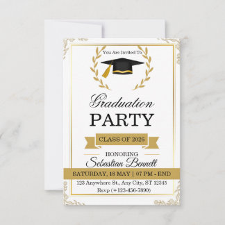 Elegant White and Gold Graduation Party Invitation