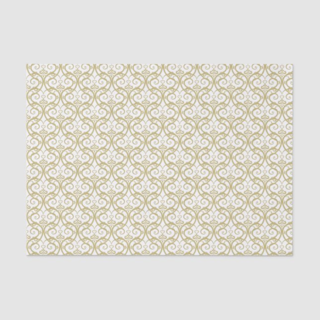 Elegant White and Gold Heart Tissue Paper (Front)